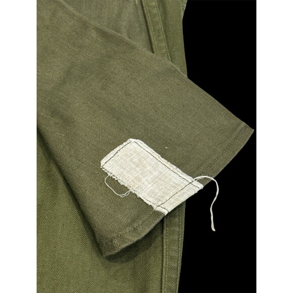 Vintage WWII Military Field Trousers 32x32 Metal Buttons Cotton OD Distressed - Picture 13 of 15